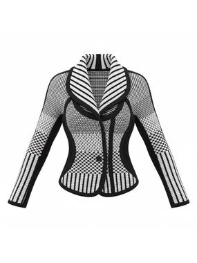OHNE TITEL Goemetric Black White Zip Knit Jacket RUNWAY Womens Small Gorgeous